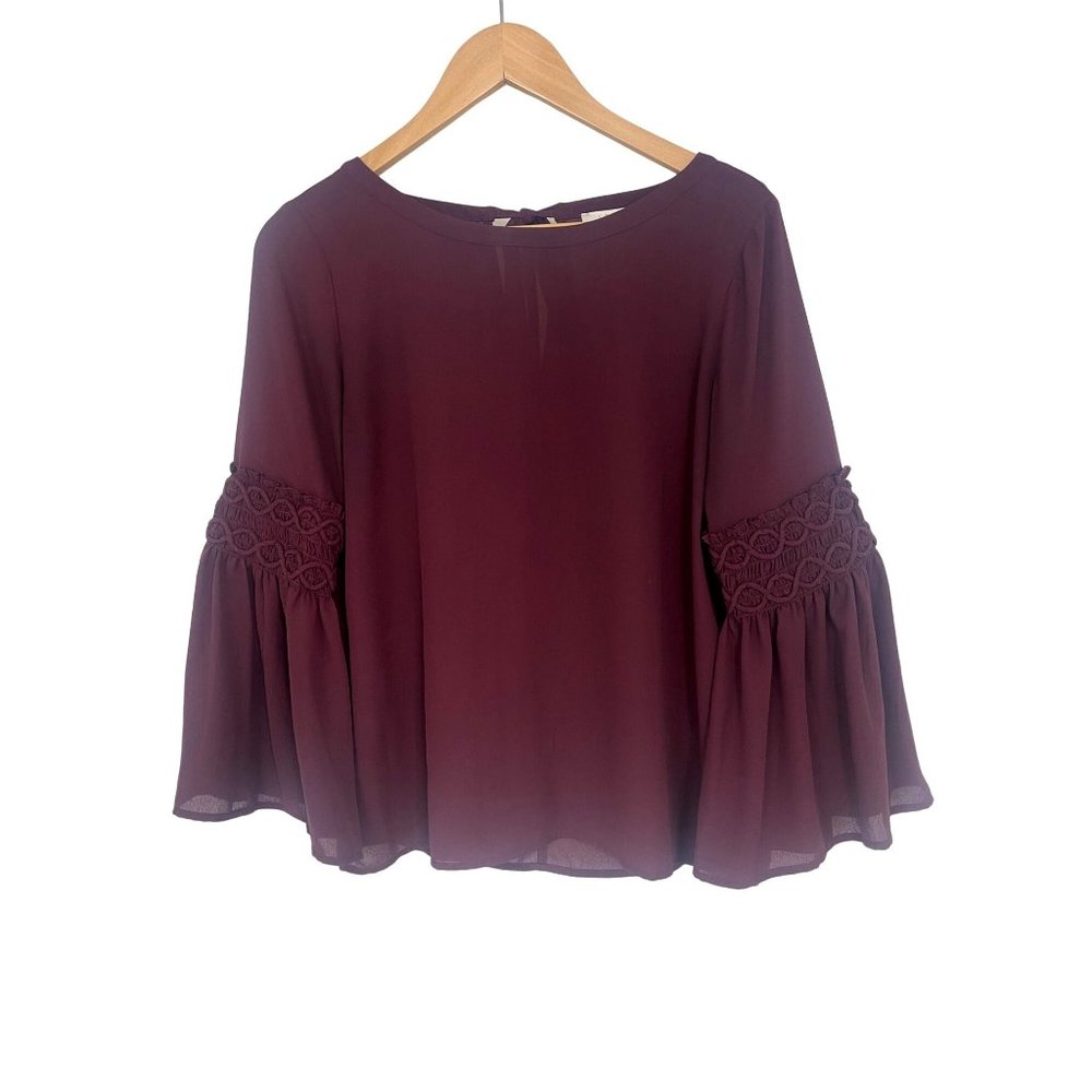 Size Small Petite LOFT WINE BELL SLEEVE BLOUSE TOP Shirt Boho Chic Bohemian‎